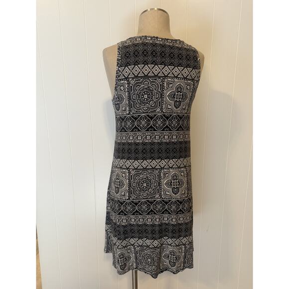LOFT Outlet Dress Womens Medium Petite Black White Sleeveless Geometric Boho - Picture 5 of 10